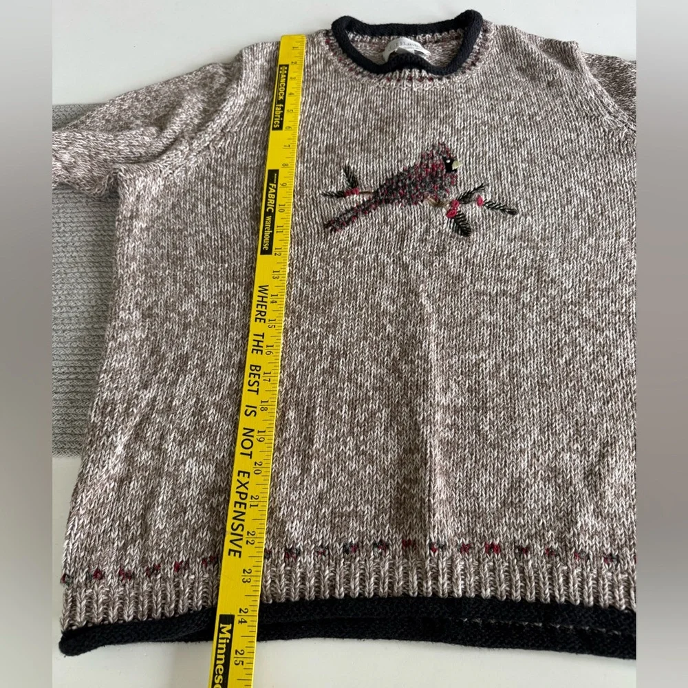 Vintage C.J. Banks Heather Brown Black Red Hand Embroidered Cardinal Sweater X